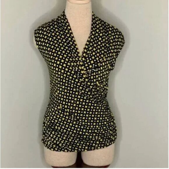 MICHAEL Michael Kors Women's Faux Wrap Ruched Yellow and Black Top Size MP - Picture 1 of 8